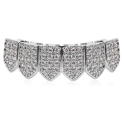 Diamond Grillz Bottom 24K Plated Gold Macro Pave CZ Iced Out Mouth Teeth Grills with Extra Molding Bars + Storage Case + Microfiber Cloth Cover