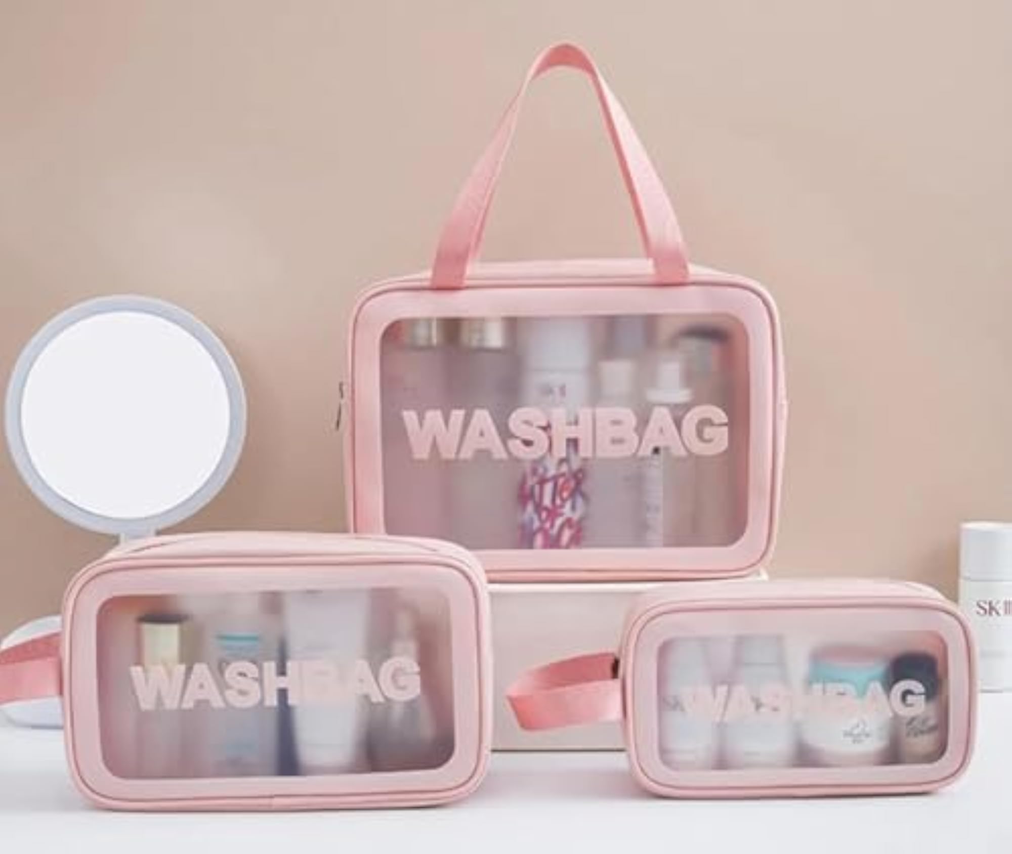 3-Piece Transparent Makeup Organizer Pouch Set