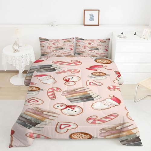 キャンディケーン羽毛布団 3D雪だるま掛け布団 ド ソフト 冬 キルト オールシーズン被子ソフトふわふわマイクロファイバーウォッャブル 掛け布団暖かい ふわふわ 暖かい羽毛布団軽量 通気 羽根布団210x210cm + 2枚枕カバー・43X63cmY203