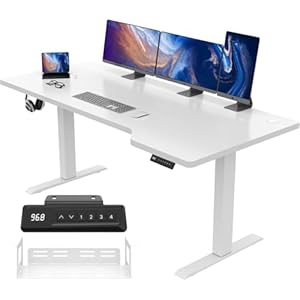 JUMMICO HöHenverstellbarer Schreibtisch 160 x 70 cm L-Förmiger Schreibtisch Höhenverstellbar Elektrisch,Ergonomie Gaming Tisch mit Haken (Weiß)