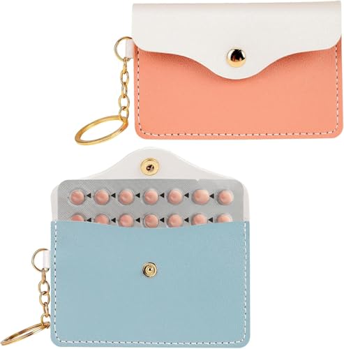 2 Pack Birth Control Pill Case Sleeve Packet Contraceptive Medicine Holder PU Leather Wallet Pill Holder for Travel Bag Backpack