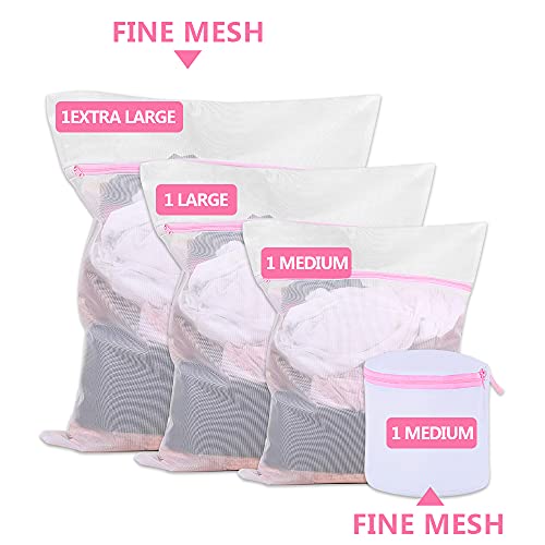 Pink Zipper Mesh Laundry Bag, Polyester Laundry Wash Bags, Pack Of 4 Fine Net Laundry Basket,Laundry Bags For Washing Machines,Mesh Bra Bag #TOP2