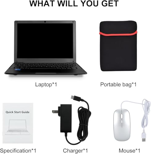 Image of Mini Laptop Computer with Celeron N4000, 8GB RAM, 256GB SSD, HD IPS Screen, Portable Educational Notebook for Learning, Office Work (Black)