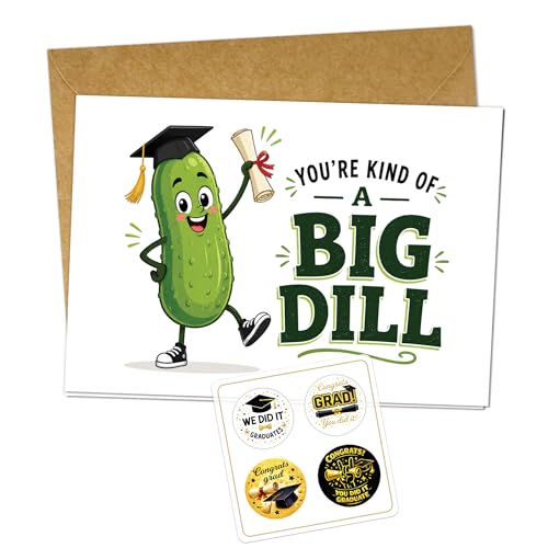 Podagree You're Kind of a Big Dill Graduation Card - Funny Pickle with Graduation Cap, Humorous Graduation Card for College or High School Graduates, 5.3x8, Includes Envelope
