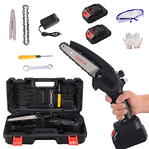 Mini Motosierra Bateria,24V 6-in Motosierra Eléctrica Sin Cable, motosierra de mano, Tijeras de Podar Inalámbricas Operado con Una Mano Motosierras Eléctrica Portátil Sierra Eléctrica for Corte
