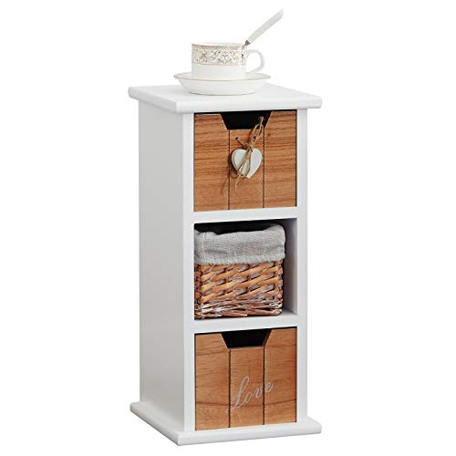 IDIMEX Chiffonnier PIEMONT Petite Commode avec 2 tiroirs et 1 Panier, en Bois de Paulownia Blanc Style Shabby Chic Vintage Rustique Romantique