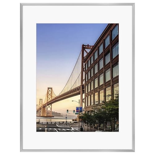Frametory 14x18 Aluminum Picture Frame with Mat for 11x14 Photo, Silver