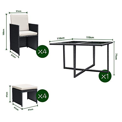 Ribelli Gartenmöbel Set 9-Teilig, Lounge Balkonmöbel aus Polyrattan, Wetterfest Sitzgruppe, Sitzgarnitur mit Sofa… – Bild 8