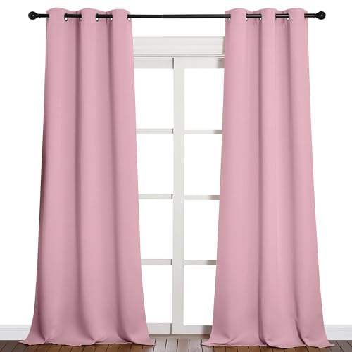 Image of NICETOWN Patio Glass Door Blackout Curtains for Bedroom /Living Room, Privacy Panel Drapes for Dining Room and Guest Room (Crystal Pink, 42 inches Wide x 90 inches Long, 1 Pair)