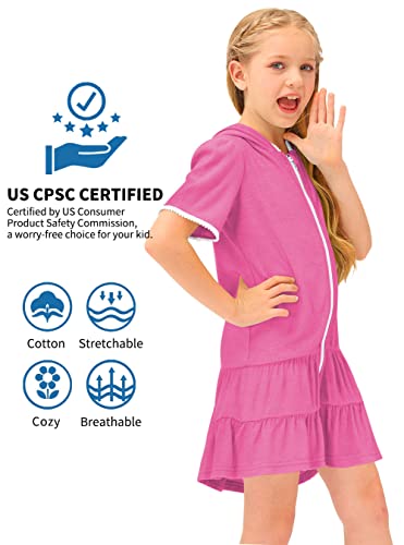 Besserbay Little Girls Beach Full Zip Rose Red Bathrobe Short Sleeve Terry Ruffle Hem Swim Cover Up 9-10 Years #TOP1
