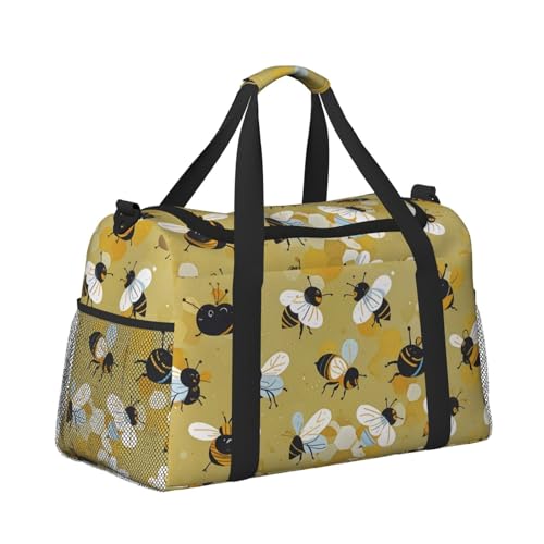 Busy Bee Print Travel Duffel Bag for Men & Women, Foldable Travel Bags and Spacious Weekender Tote Bag for Storage Toiletry Luggage Personal Item3