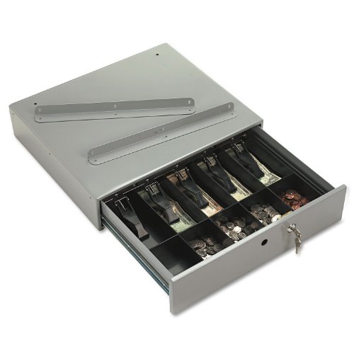 PM Company Securit 04964 Steel Cash Drawer w/Alarm Bell & 10 Compartments, Key Lock, Stone Gray