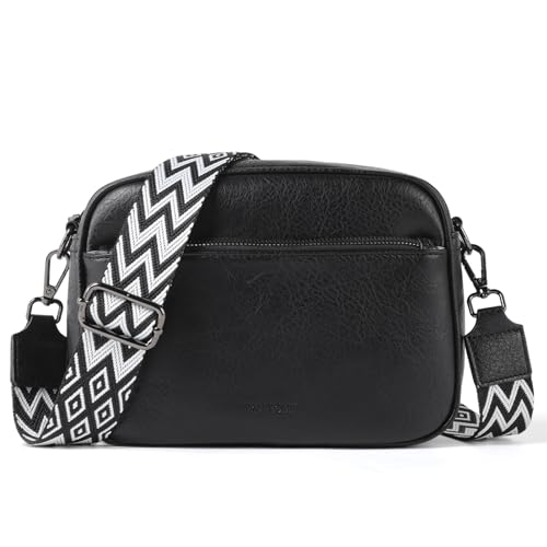 TANTOMI Umhängetasche Damen, Multifunktional mit Fach Crossbody Bag, Kleine Handtaschen Damen Handytasche Moderne Taschen mit Breitem Schultergurt, Schwarz