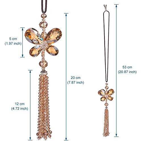 Image of Crystal Butterfly Car Rear View Mirror Accessories Lucky Car Hanging Ornament (Champagne)