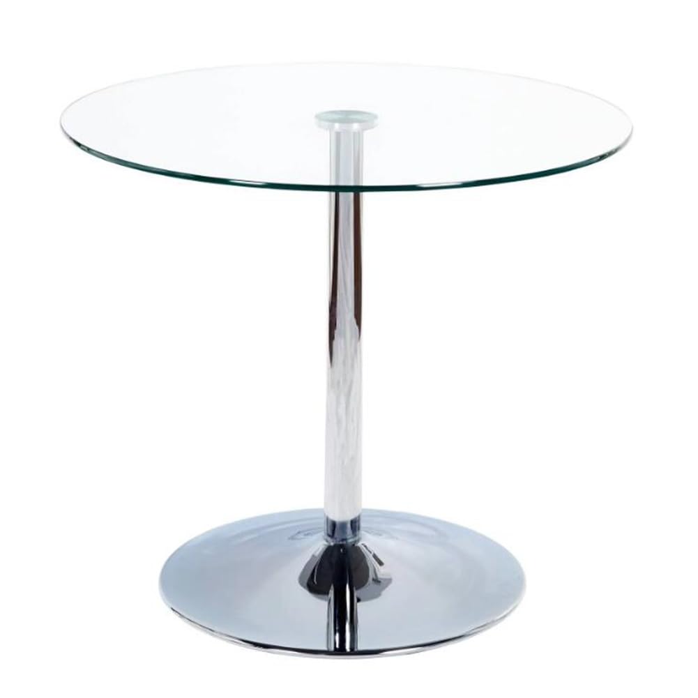 Redondo Cristal Mesa Pedestal Vidrio Mesa De Comedor 60/70/80cm Moderna Circular Mesa Bistro 2-4 Plazas Base Cromada(Size:60cm)