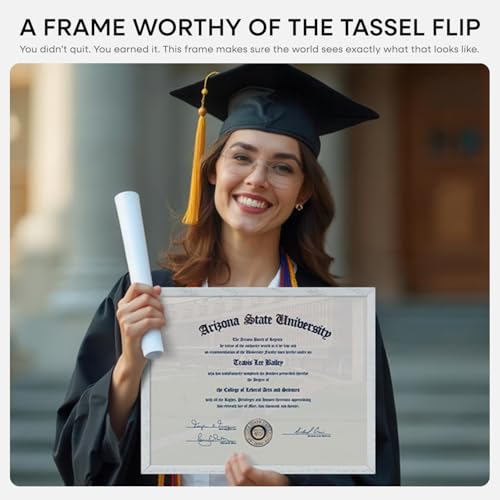 Image of Homeforia 11x14 White Diploma Frame, High End White Oak 11 x 14 Certificate Wood Frames with Mat 8.5x11, 14x11 Wooden Document Matted Frame, Award Graduation Frames, Tempered Glass, Wall Kit, Set of 3