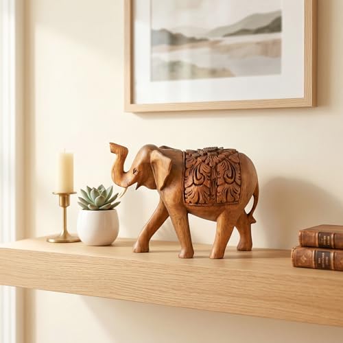 Estatua de Elefante Tallada a Mano de Madera 6 pulgadas miniatura 6