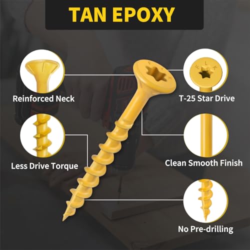 Image of Wood Screws 1-5 /8 Inch, FIXLINK Deck Screws #8 x 1-5 /8 inch, 310 PCS, Epoxy Coated, T25 Star Bit Above 1500 Hour Salt Spray Coating Outdoor Decking Screws Excellent Rust Resistant for Wood Fence, Tan