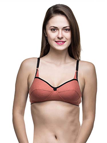 Image of SSoShHub Women's Cotton Hosiery Non Padded Wire-Free Bra for Honeymoon, Casual Nursing wear T-Shirt - Carrot, 40B
