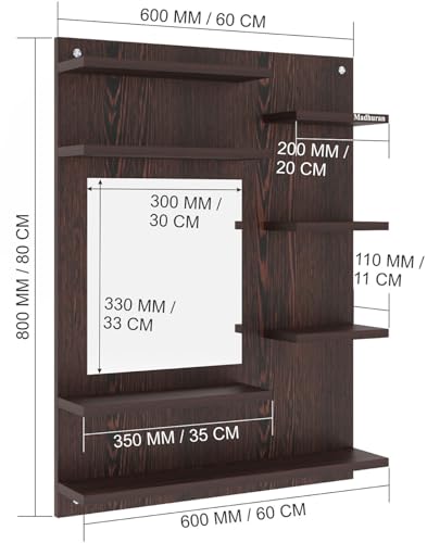 Image of Madhuran Ricco Engineered Wood Wall Mounted Dressing Table (Wenge Finish) Living Room Bedroom Bathroom Furniture Washbasin Accessories Decorative Craft