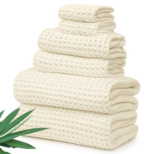Alusa Home Ultra Soft Viscose from Bamboo Waffle Towels - Lightweight Bath Towel Set of 6 - Compact, Quick Dry & Lint Free (Papyrus) by Alusa Home - Used condition - US$81.19
