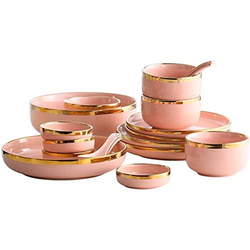 H3TF5J - Juego de vajilla de cerámica con borde de oro rosa, 26 piezas de vajilla apilable y porcelana saludable, vajilla de restaurante y hogar