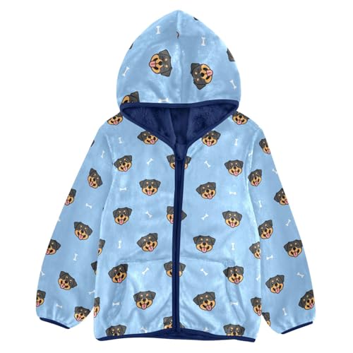 Rottweiler Dog Toddler Fleece Jacket Baby Boys Hooded Zipper Long Sleeve Thick Warm Outerwear 3-10 Years