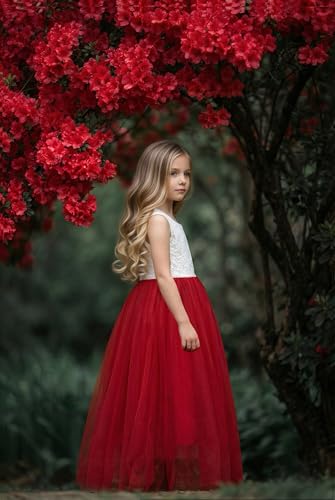 Image of 2Bunnies Girl Peony Lace Back A-Line Straight Tutu Tulle Party Flower Girl Dress