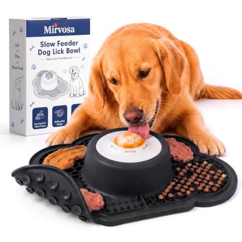Image of Anti-Slip Slow Feeder Dog Bowl and Lick Mat with Rolling Ball