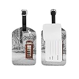 2 Piezas Etiquetas Para Equipaje Cabina Telefónica Londres Escena De Nieve Etiqueta De Equipaje, Identificador De Maletas, Etiquetas De Viaje De Cuero, Etiquetas Para Maletas De Viaje 7X11Cm