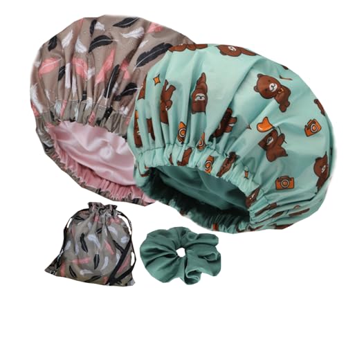 Bonnet de douche doublé satin de qualité supérieure Genergy pour cheveux volumineux