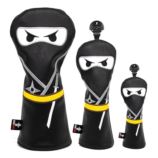 Golf Club Headcover 3 Wood Headcover Ninja Design Magnetic Closure Elegant Embroidery Premium Leather Driver Fairway Wood Hybrid Blade Mallet Putter Cover Wood Head Cover