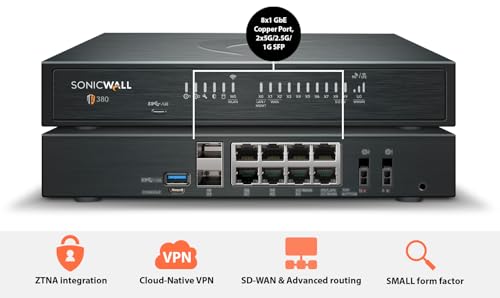 Image of SonicWall TZ380 - Secure Upgrade - 2-Year Advanced Edition (03-SSC-6952) - Next-Generation Firewall with 2YR Advanced Protection Service Suite - 1.5 Gbps Throughput, 1 Gbps Threat Prevention