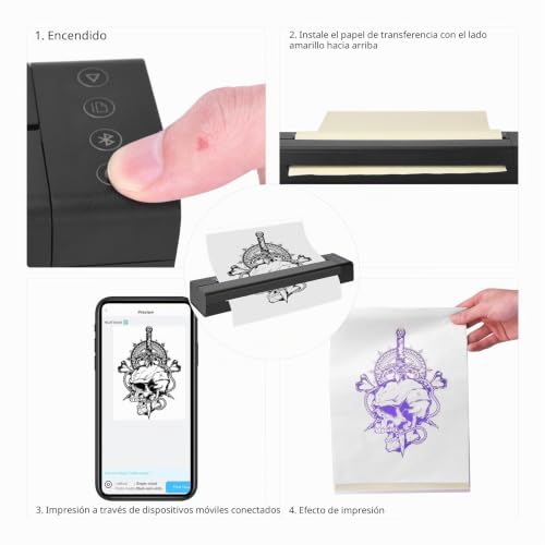 Miniatura 6 de Atomus Mini Impresora Térmica Portátil 2500mah Papel Térmico Y Papel De Transferencia De Tatuajes Impresora De Oficina 113e