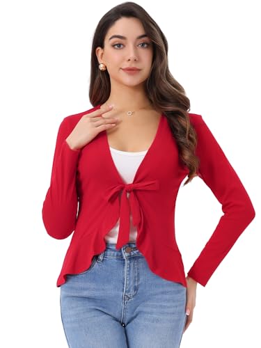 Image of Allegra K Women's Tie Front Cardigan Dressy Casual Cardigan Draped Ruffle Shrugs for Women Dresses