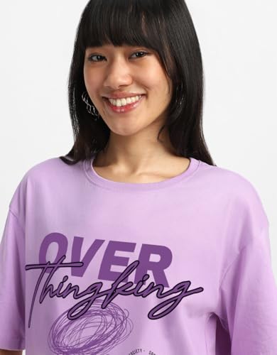 Image of JUNEBERRY 100% Pure Cotton Oversized Loose Baggy Fit Drop Shoulder Half Sleeve Round Neck Cool Front Teddy Printed Cork & White T-Shirt for Women /Girls (Available in from S to 2XL)