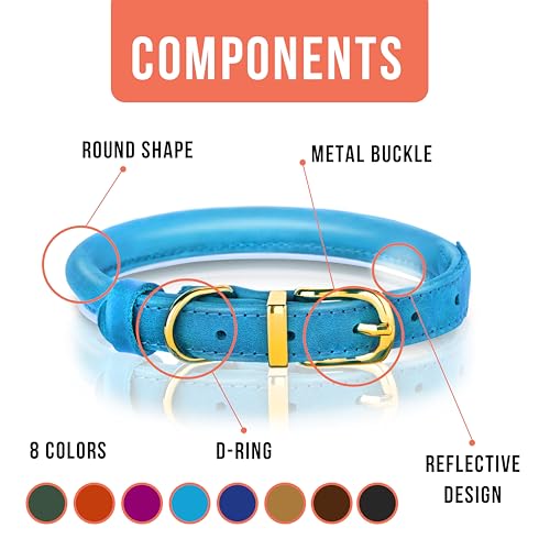 OOPSDOGGY Reflective Rolled Leather Dog Collar for Small Medium Large Dogs Puppy 8 Colors, 7 Sizes (Teal, L, 14"-18") - Image 3