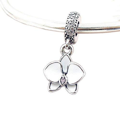 BAKCCI - Ciondolo a forma di orchidea bianca in argento 925, adatto per braccialetti Pandora originali