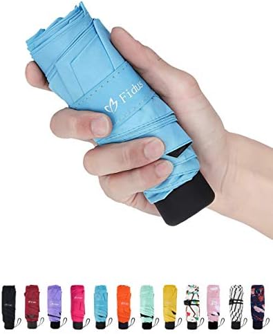 Fidus Mini Travel Sun&Rain Windproof Umbrella - Lightweight Folding Compact Portable Parasol Outdoor Umbrellas for Men Women-Light Blue-46