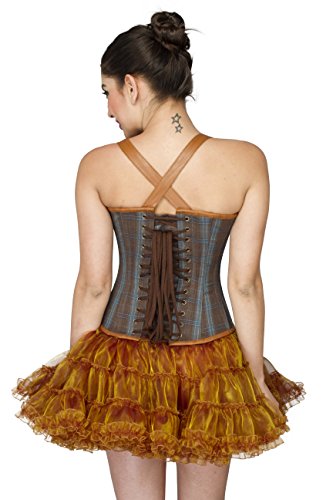 Brown Cotton Leather Overbust Plus Size Corset Waist Training With Straps #TOP1