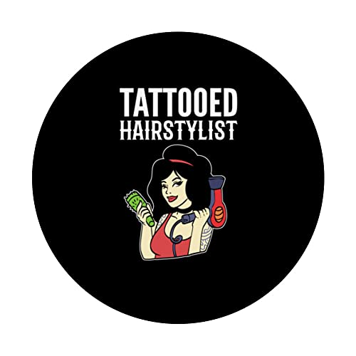 Tattooed Hairstylist Tattooist PopSockets Swappable PopGrip, Black - Image 3