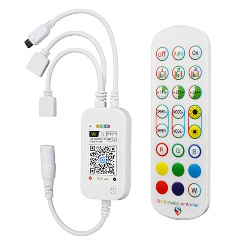 RGBZONE 2.4GHz WiFi LED Controller, IR Wireless Remote Control, 2-Ports Smart 4-PIN RGB LED Controller, Music Sync, for SMD 5050 3528 LED Light Strips(2 Ports)