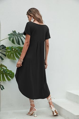 Image of Ekouaer Long Nightgowns for Women Short Sleeve House Dress with Pockets V Neck Sleepshirts Side Split Sleepwear S-4XL