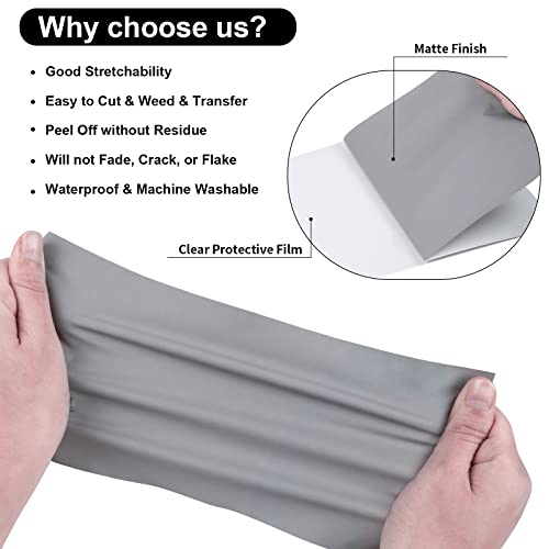 Image of VINYL FROG Grey Heat Transfer Vinyl Roll 12 inch x5ft Matte HTV Vinyl | Grey Iron on Vinyl for T-Shirts, Stretchy & Machine Washable Heat Press Vinyl for DIY Craft Designs