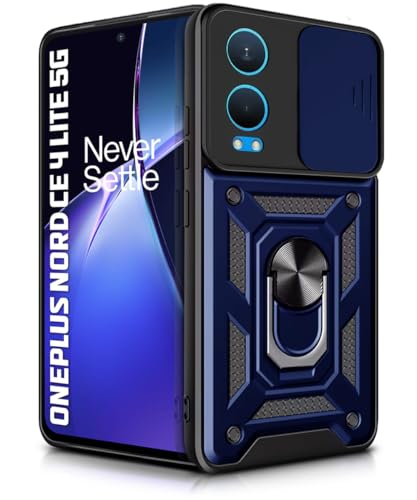 Image of WOW IMAGINE Tough Armor Bumper Mobile Back Case for 1+ OnePlus Nord CE 4 Lite 5G | Sliding Camera Shield Cover | Shock Proof 360 Protection | Hybrid PC + TPU | Ring Holder with Kickstand - Blue