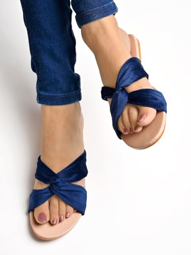 Image of Shoetopia Girls Flat Slide Sandals - Soft Suede Knot Strap Casual Summer Slip-Ons for Everyday Comfort Stylish, |Footwear Lightweight| Durable Design Perfect for Casual Outings Women