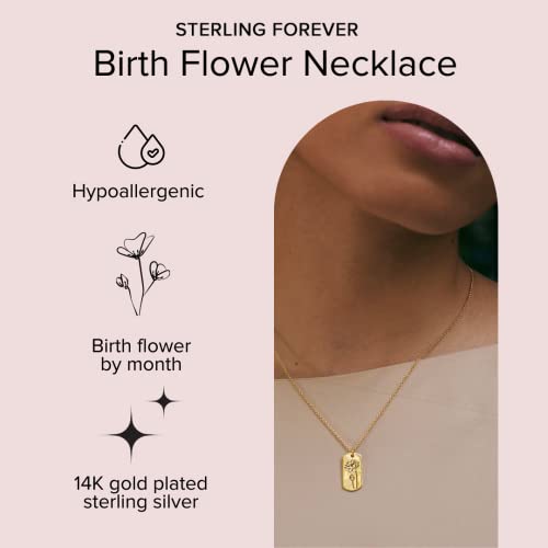 Sterling Forever - Birth Flower Necklace - 14K Gold Plated or Rhodium Plated Brass - Statement Pendant - Adjustable Chain, Lobster Clasp - 16” Chain, 2” Extender - Nickel Free3
