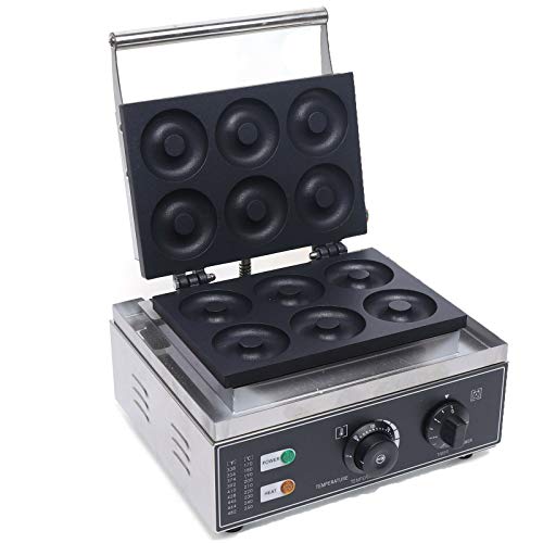 Waffeleisen für 6 Donut Waffeln Waffelautomat Edelstahlgehäuse Antihaftbeschichtung 50~300 ℃ stufenlose Temperaturreglung Timer