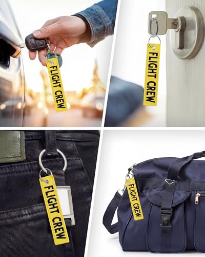 Image of Junkin 12 Pcs Flight Crew Keychain Airplane Aviation Keychain Flight Crew Luggage Tags Embroidered Key Ring