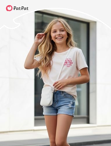 Image of PATPAT Girls Crewneck Short Sleeve Graphic Tees Animal Print Shirts Cute Summer Outfits 5-12 Years